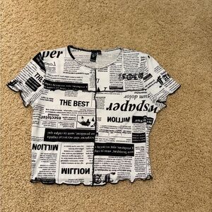 Windsor Black & White Newspaper Print Crop Tee